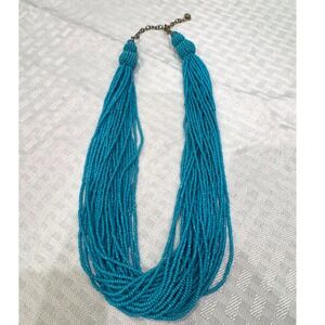 Loft Beaded Multi-Strand Necklace Womens OS Turquoise Blue Boho Statement